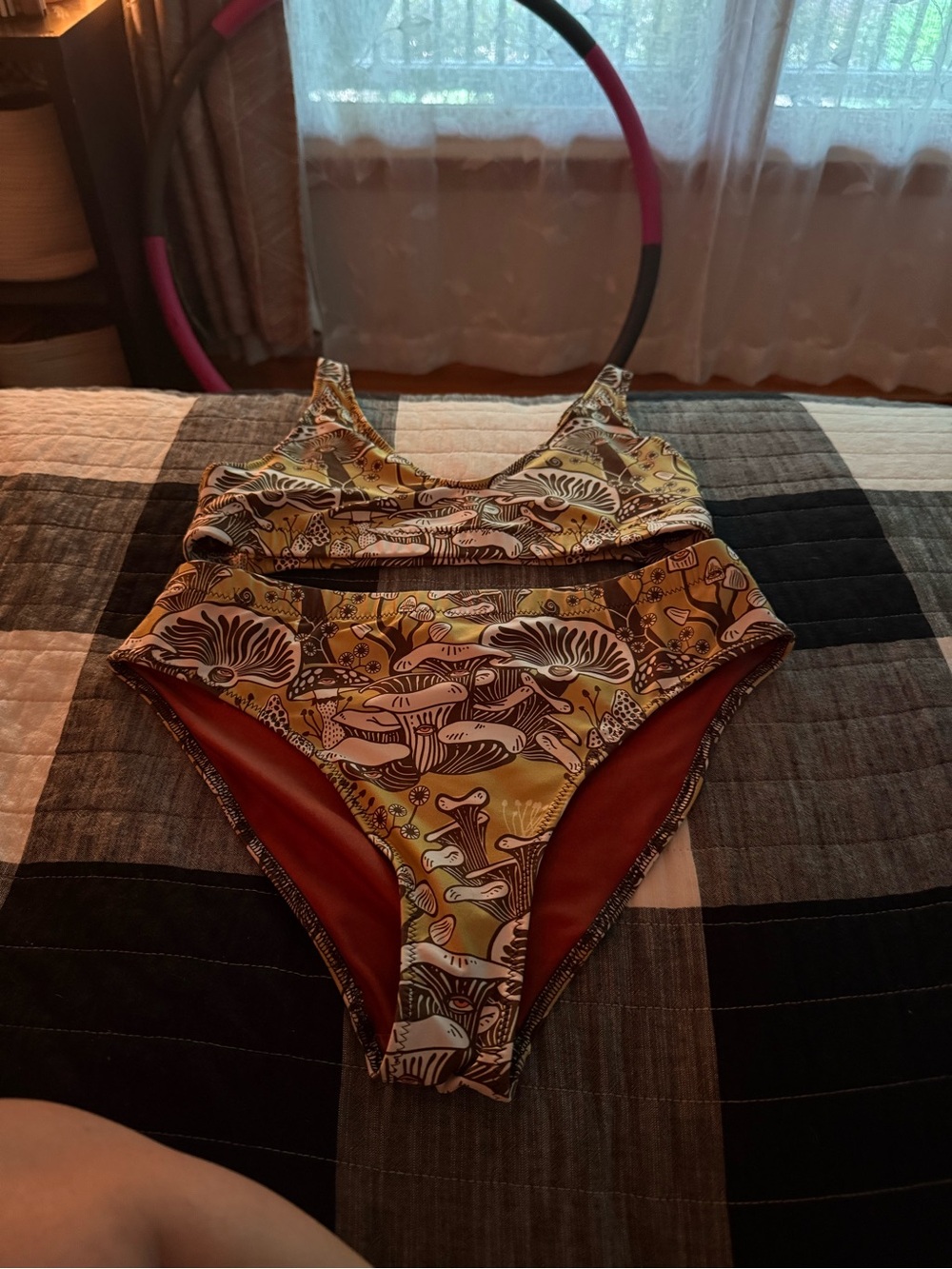 Womens Simka Sol Two-Piece Mushroom Print, 2 piece Swimsuit in Mustard